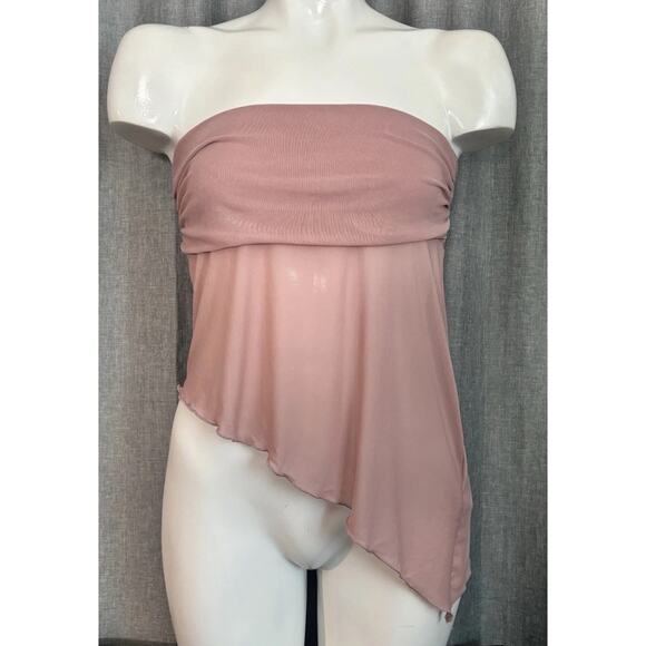 Urban Outfitters UO NWT Y2K Asymmetrical Sheer Tube Top Pink Small - Picture 3 of 16